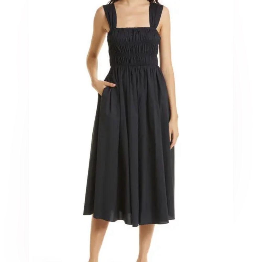 STAUD Ida Smocked Midi Dress